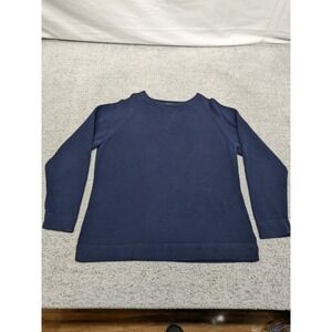 Vtg Eddie Bauer Tight Knit Cotton Sweater Large Navy Blue Made in Hong Kong READ